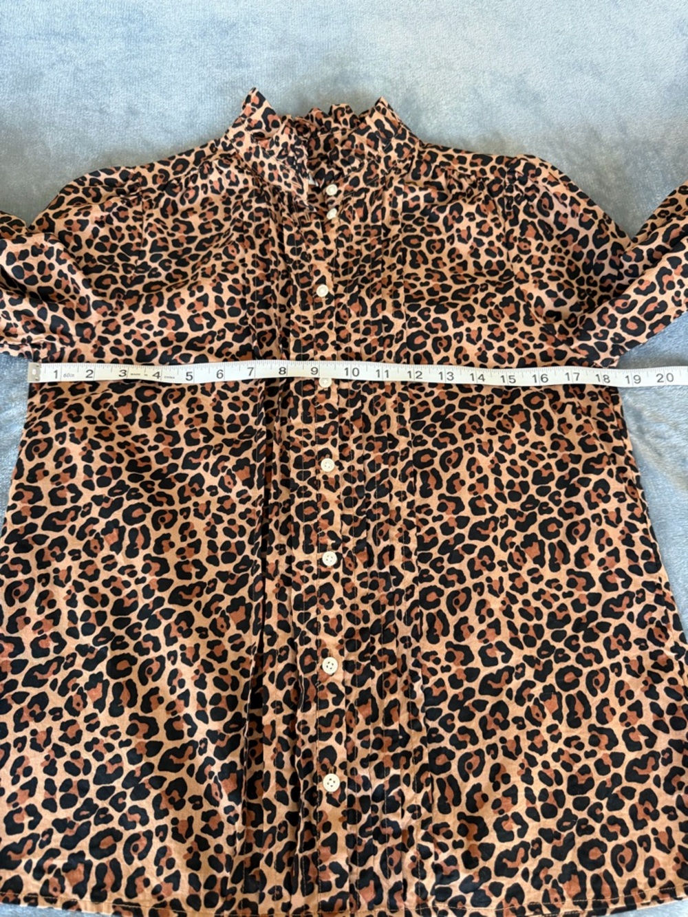 Boden Leopard Print Button-Up Ruffle Neck in Brown Black Shirt Size 6 - Picture 11 of 11